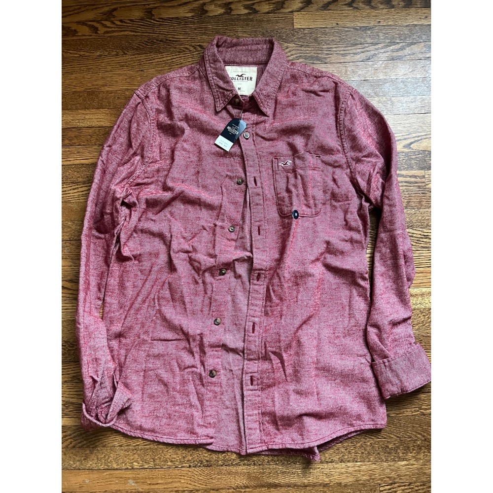 NWT Hollister Mens Red Heathered Long Sleeve Button Down Cotton Flannel Shirt M